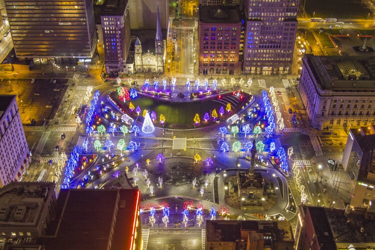 Public Square lit up for the Holidays.